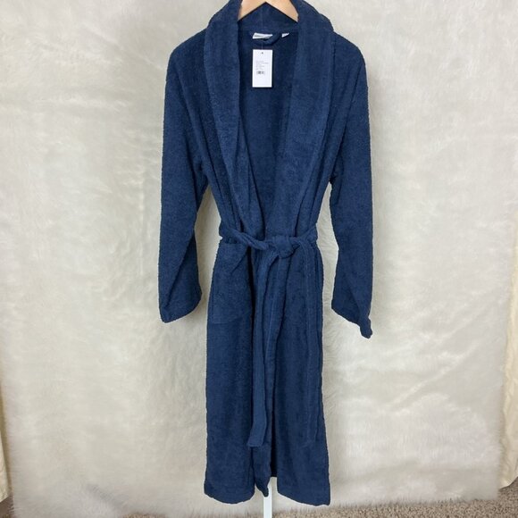 Linum 100% Cotton Terrycloth Bathrobe Navy Blue NWT S/M - Picture 1 of 4